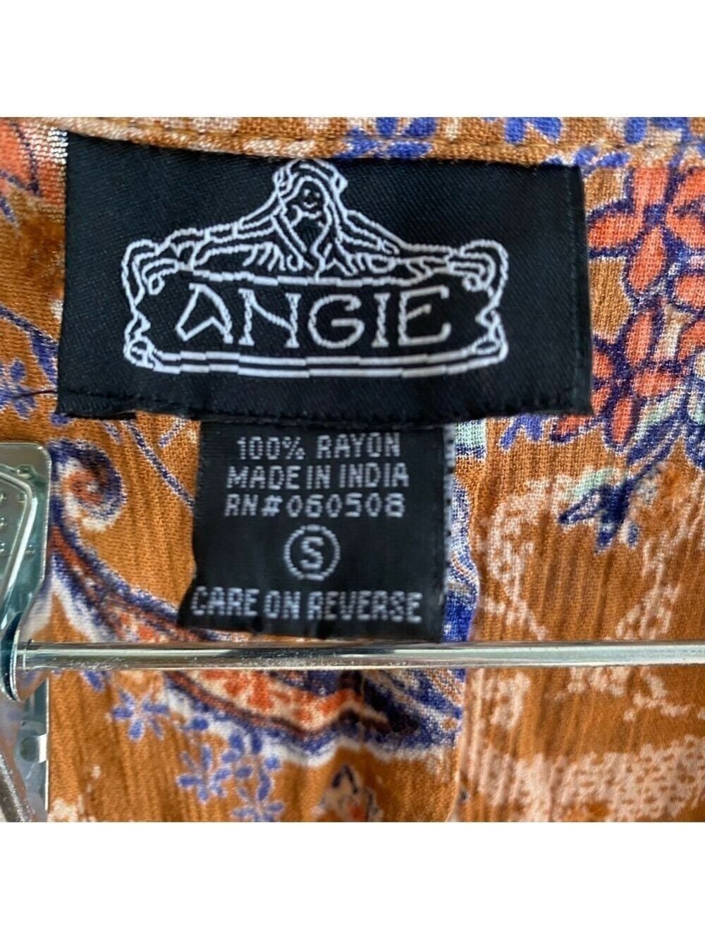Women's Angie Dress, Floral Paisley Print Rust Blue Size S - Picture 6 of 6